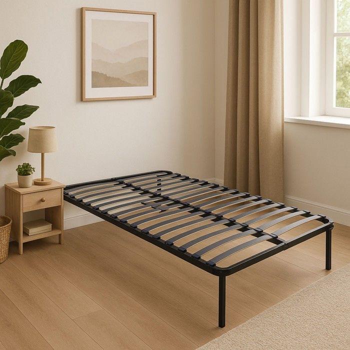Marion - Black Bed Base Reinforced Slatted Frame and Adjustable Support Feet 120x200 X 29 Cm In Metal - R Assembly