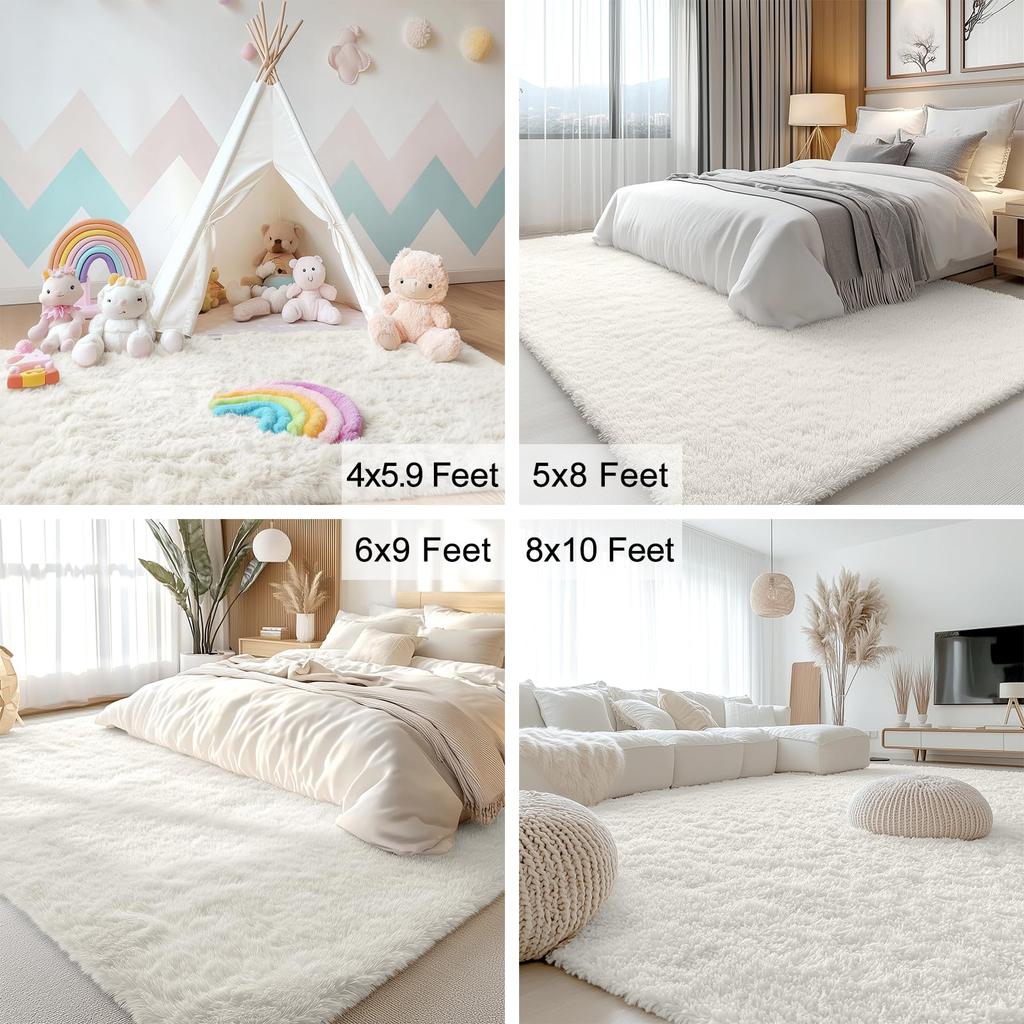 Olanly Large Area Rugs For Living Room Bedroom Soft Fluffy Shaggy Bedside Rug Indoor Floor Plush Carpet for Kids Dorm Home Decor