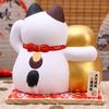 7.8 Inch Hand-painting Maneki Neko Ceramic Golden Daruma Lucky Cat Collective Fortune Cat Ornament With Wooden Board