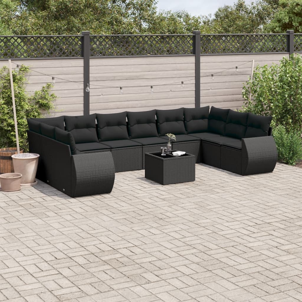 Vidaxl 11-Cz. Garten-Sitzgruppe, Kissen Schwarzer Rattan Pe