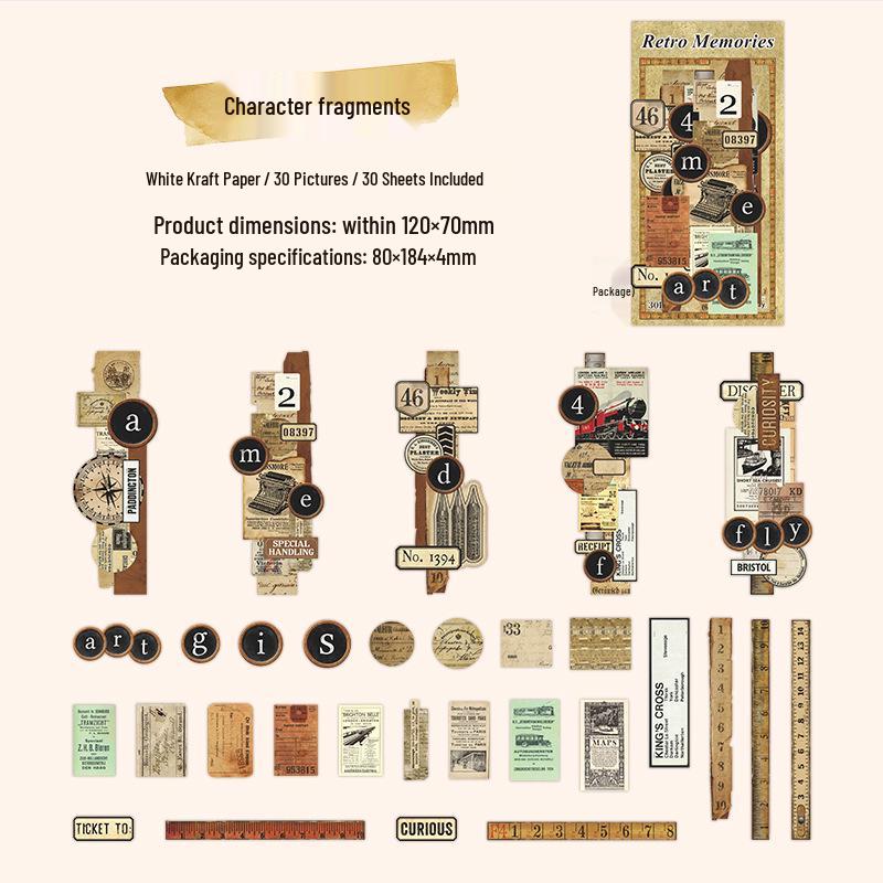 Элегантные ретро-коллажные стикеры-планировщики на день - 6 стилей, 30 листов