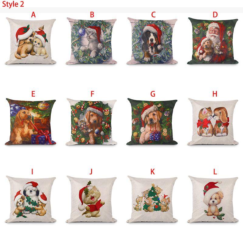 Luxurious 18'' Xmas Cotton Pillow Case Linen Cushion Cover For Merry Christmas Home Decoration