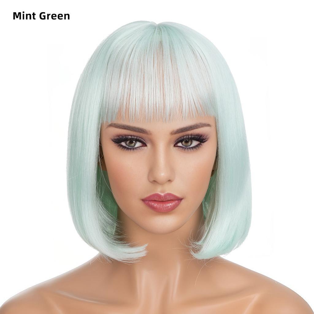 Women's Natural Looking Daily Use Short Straight Wig with See-through Bangs Ladies Front Lace Heat Resistant Fluffy Bob Wig