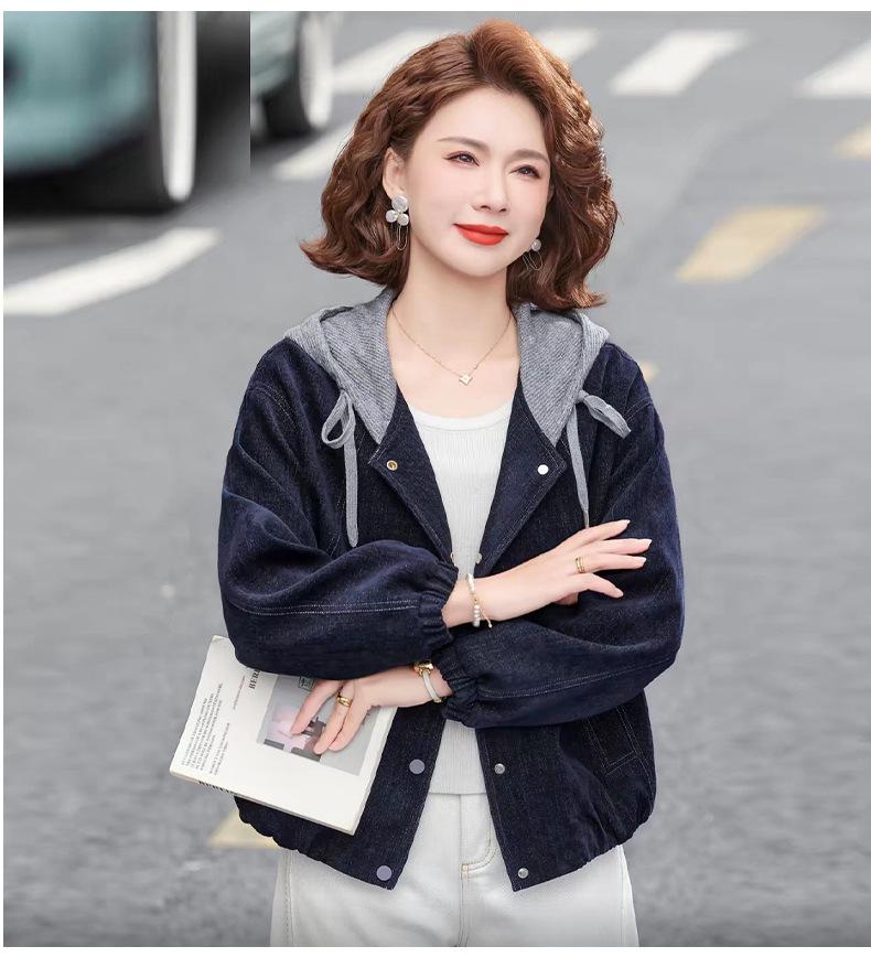 Mother's Spring & Autumn 2026 Hooded Jacket for Women - Stylish, Loose Fit for Middle-Aged & Elderly