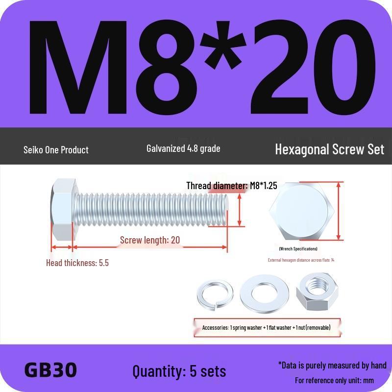 4.8 Grade Galvanized Hex Bolt and Nut Set M4-M30