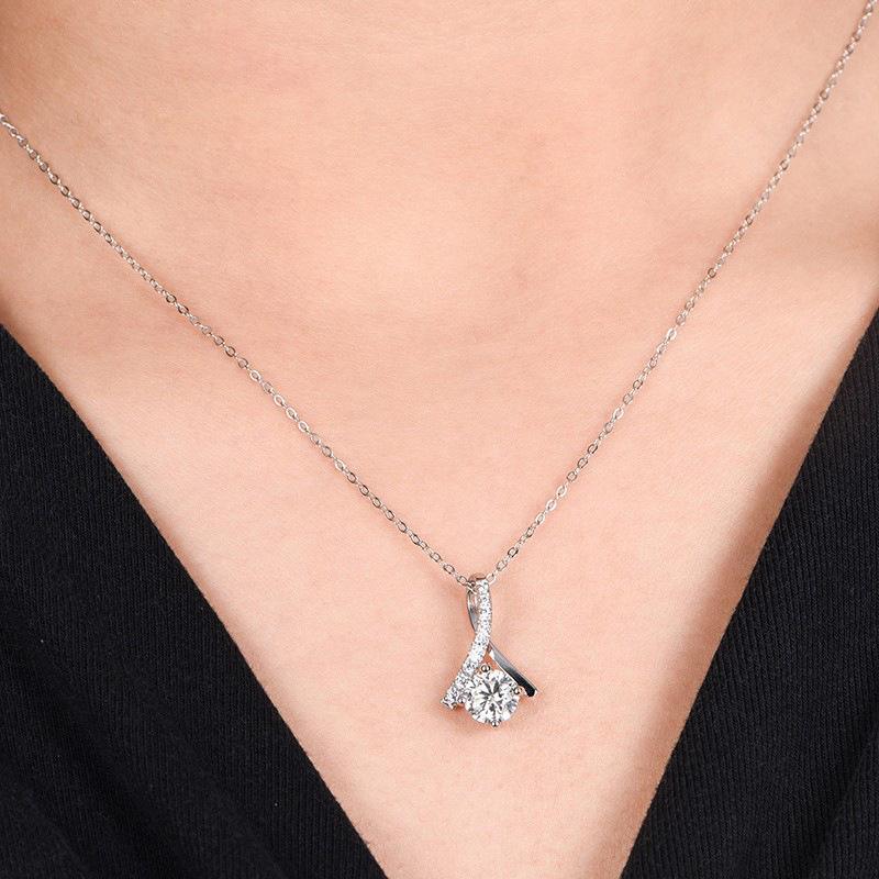 Silver Plated Round Cut CZ Solitaire Pendant Necklace, Twisted Accent Cable Chain Necklace for Women