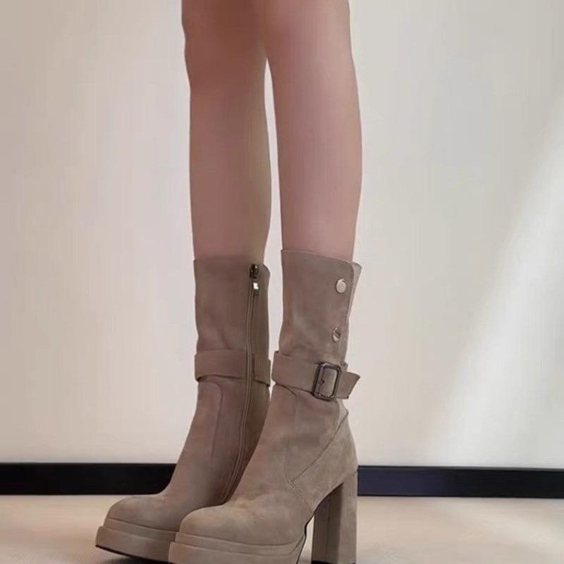 Niche Retro Block-heeled High-heeled Shoes for Women 2025 New Summer Versatile, Thin and Heightened Small Mid-leg Boots