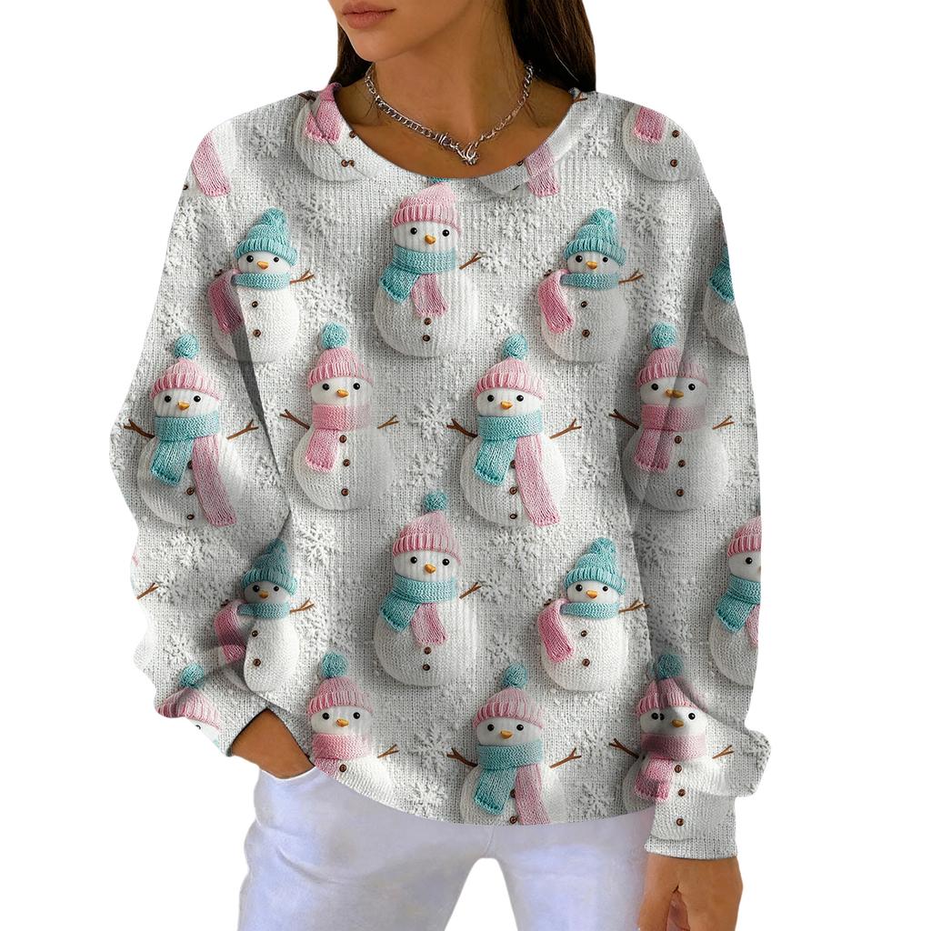 Modă Femei Casual Gradient Imprimeu Crăciun Pulover Sport Top cu Mânecă Lungă