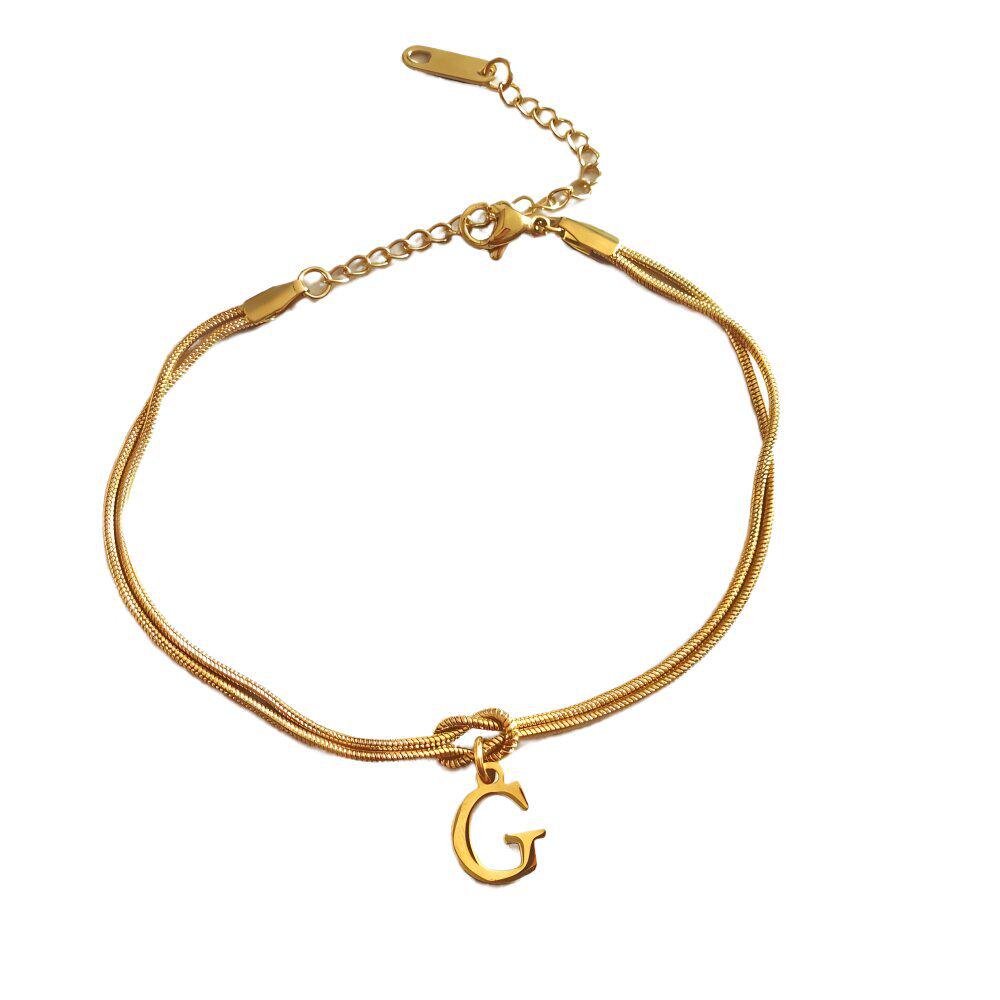 Valentine's Day Stainless Steel Herringbone & Snake Chain Bracelet with 26 Letters Pendant