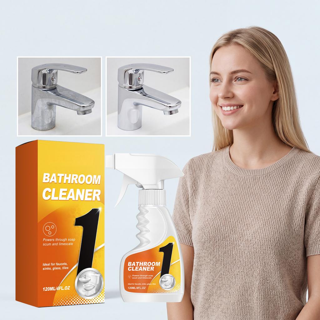 Bathroom Cleaner 120ml Spray Bottle Suitable for Faucets Sink Glass Tiles Removes Soap Scum and Hard Water Stains