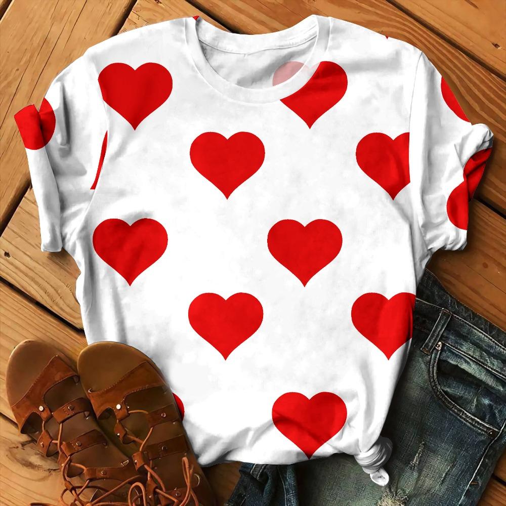 Love Floral Heart Pattern 3D Print T-Shirts Women O-Neck Short Sleeve T Shirt Y2k Harajuku Streetwear Tees Top Female Clothing