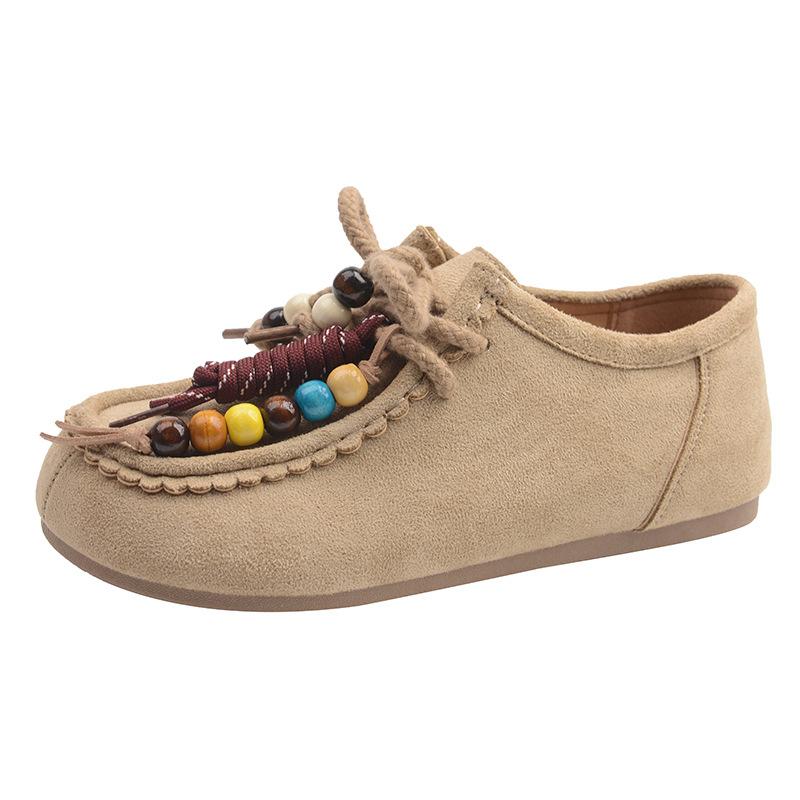 Retro beaded flat bottom women's new comfortable and light lazy one-pedal casual kangaroo shoes