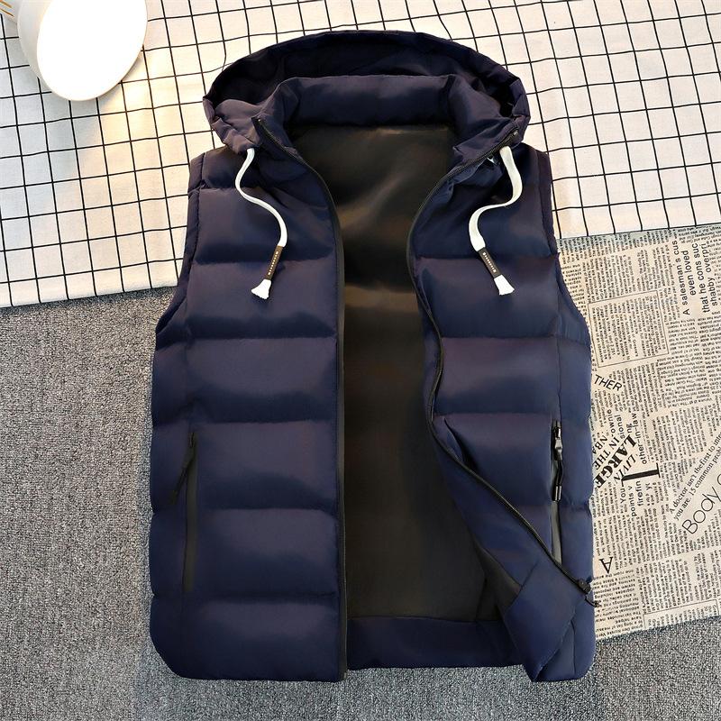 

Зимний хлопковый жилет мужской жилет с капюшоном мужской свободный утолщенный жилет модный пуховый хлопковый жилет без рукавов 5XL