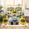Highland Ku Sengetøy Sett Dobbel Størrelse Kveg Blomst Sengetøy Sett Gul Solsikke Western Morsomt Dyr Ku Polyester Dynetrekk