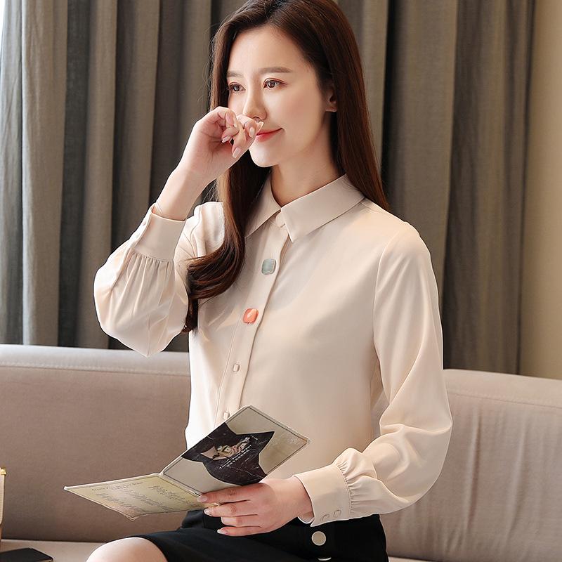 Women's Spring 2025 Chiffon Long-Sleeve Top - Stylish Professional Design
