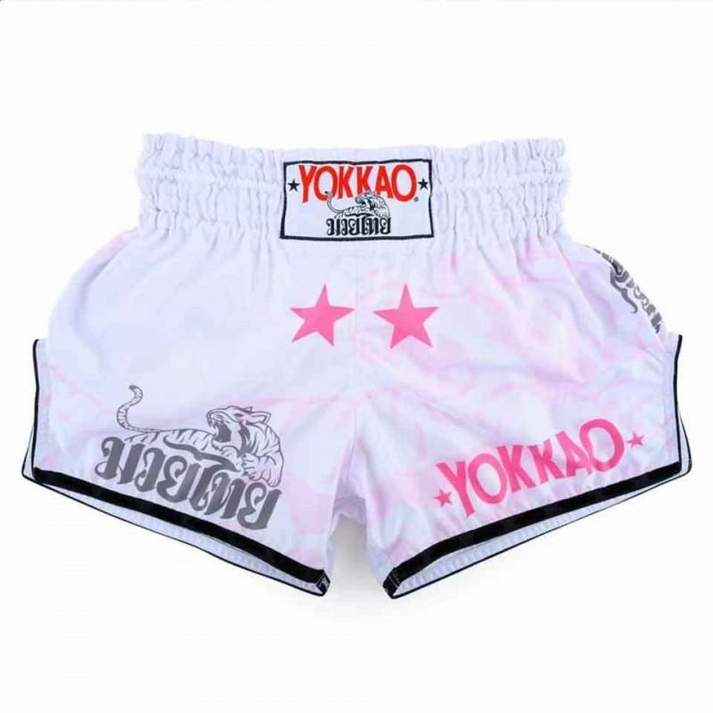 Pantalones Cortos Auténticos YOKKAO Muay Thai Hombres Mujeres Boxeo MMA Kickboxing Entrenamiento Lucha Unisex Deporte En Blanco