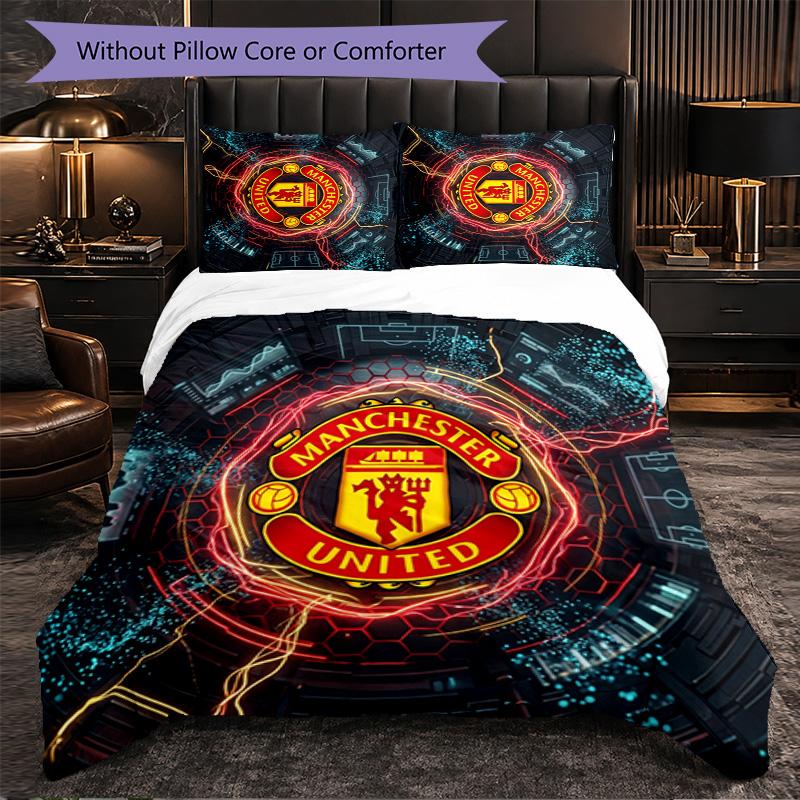 Set Lenzuola Manchester United Modello 3 Pezzi Morbida Copripiumino in Microfibra con Federe per Camera da Letto