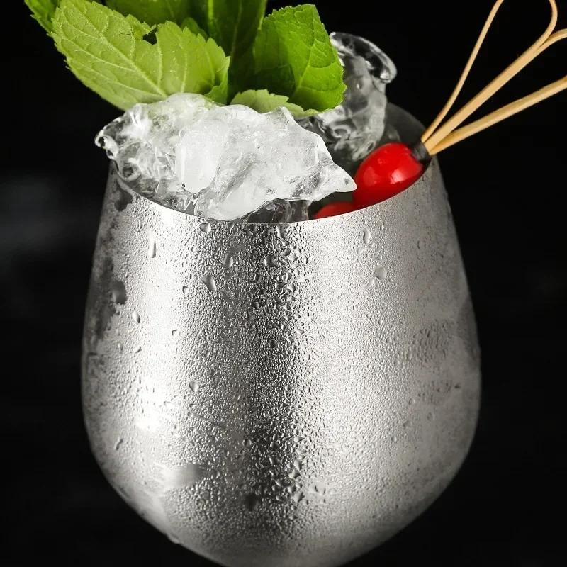 2Pcs Wine Glasses Stainless Steel Metal Wineglass Bar Wine Glass Champagne Cocktail Drinking Cup Charms Party Supplies