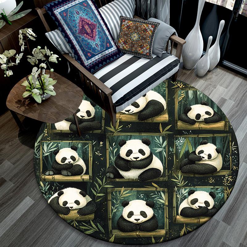 Pandas Round Area Rug,Carpet Rug for Living Room Bedroom Sofa Playroom Decor,Non-slip Floor Mat