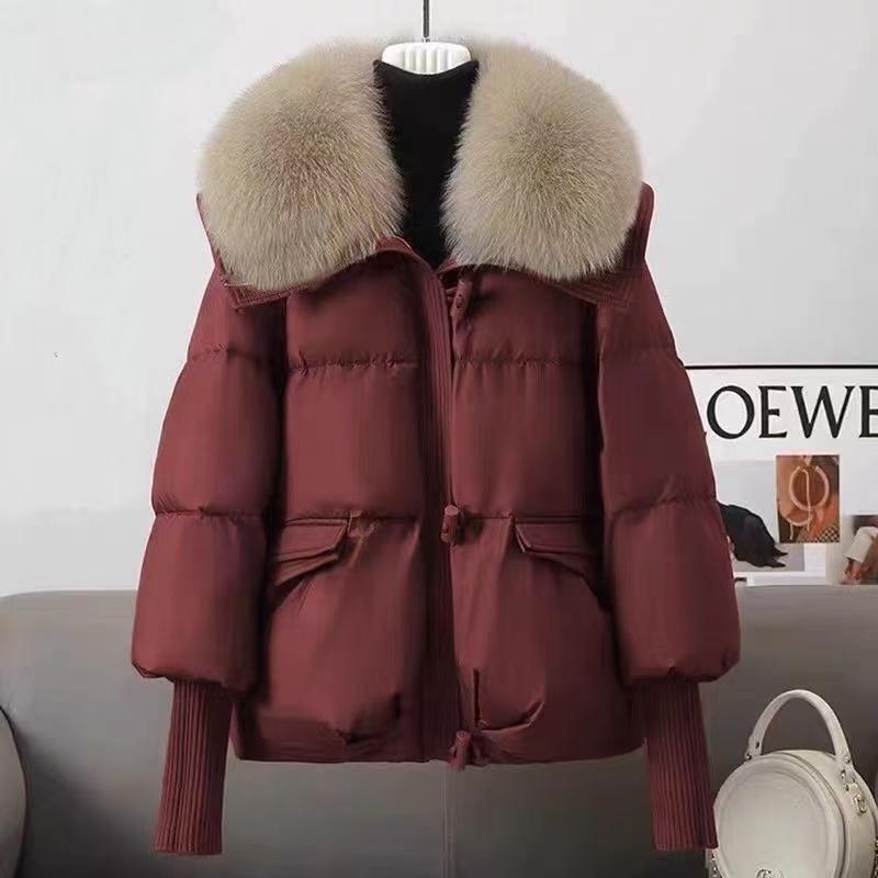 New Fashio Black  Short Loose Cotton Coat with  Fur Collar  Jacket Thickened Clothes