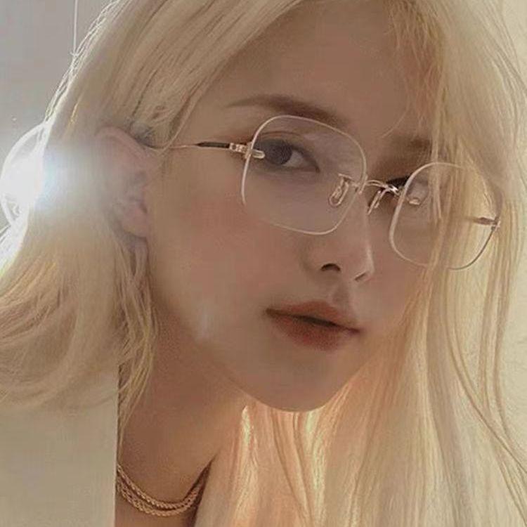 Frameless Women'S Anti-Blue Flat Glasses Star With Retro Glasses Frame Myopia Finished Product