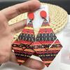 Vintage Painted Big Wooden Earrings Ethnic Exaggerated Pattern Geometric Statement Drop Earrings Vacation Party Jewelry