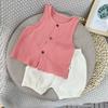 Sommer Dünnes Ärmelloses Cardigan-Set Einfarbige Lässige Kinder-Sets Weste+Shorts Zweiteiliges Set