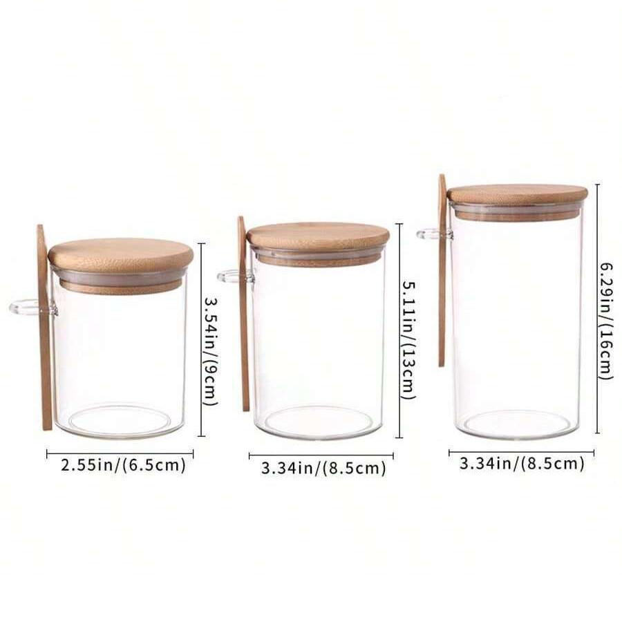 200/550/700ML Airtight Spice Jars with Lids Spoons Transparent Food Storage Containers Kitchen Organizer Pantry Supplies