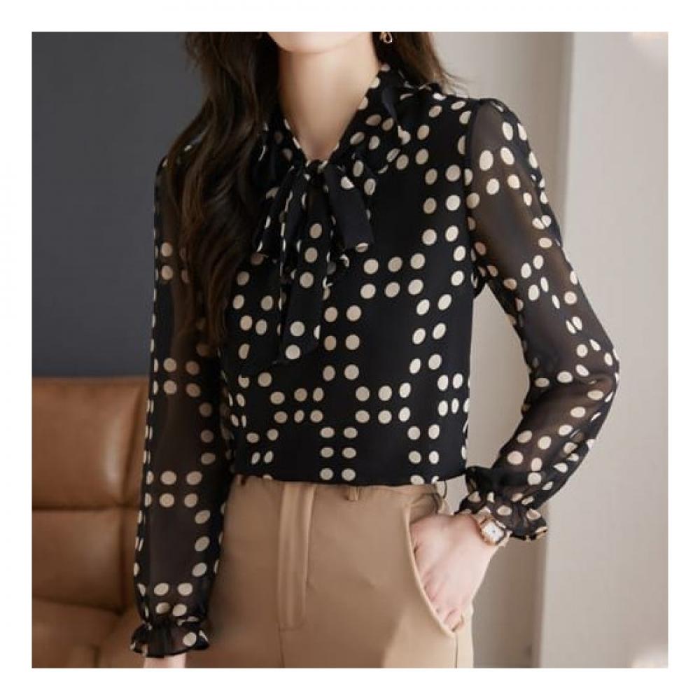 Navava Vintage Dot Ribbon Neck Blouse Nb1299