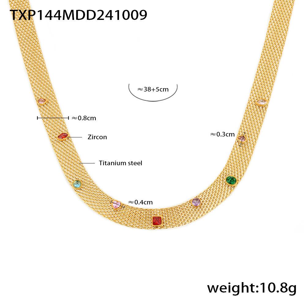 Trendy INS Style Chain Ribbon Set Geometric Multi-Color Zircon Titanium Steel PVD Coated Necklace Bracelet Stainless Steel