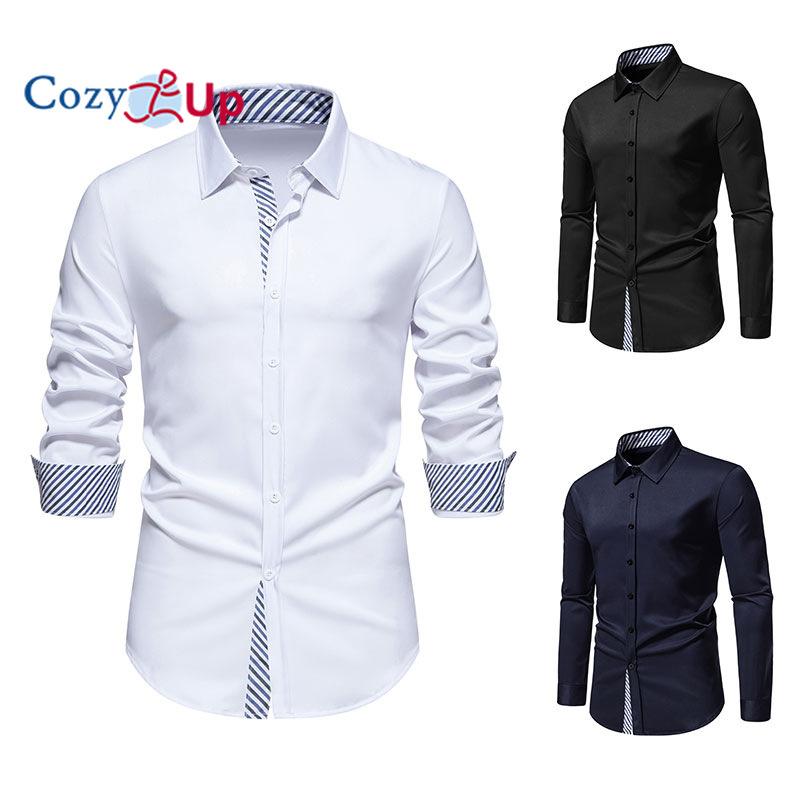 Cozy Up Casual Långärmad Stretch Klänning Skjorta för män Skrynkelfri Normal Fit Button Down-skjortor