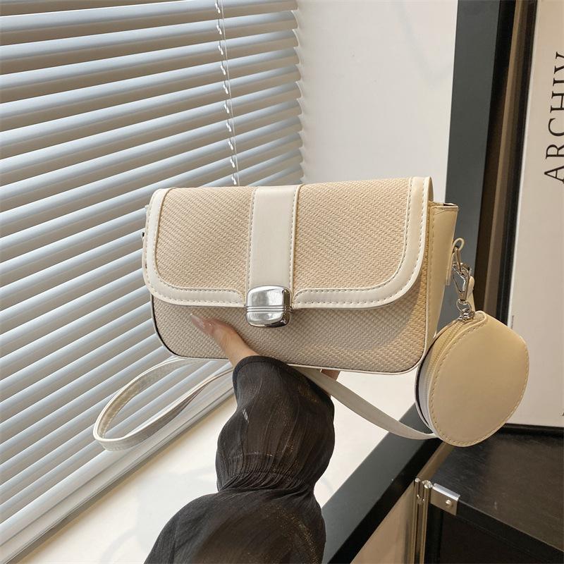 Women's Bag New Contrasting Color Trendy with Saddle Bag Women's Fashion Texture Splicing Single Shoulder Messenger Trendy Bag