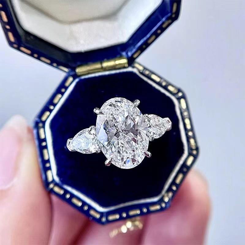 Oval Pigeon Egg Tri-Color Stone Diamond Ring – Elegant Luxury Wedding & Proposal Ring for Women