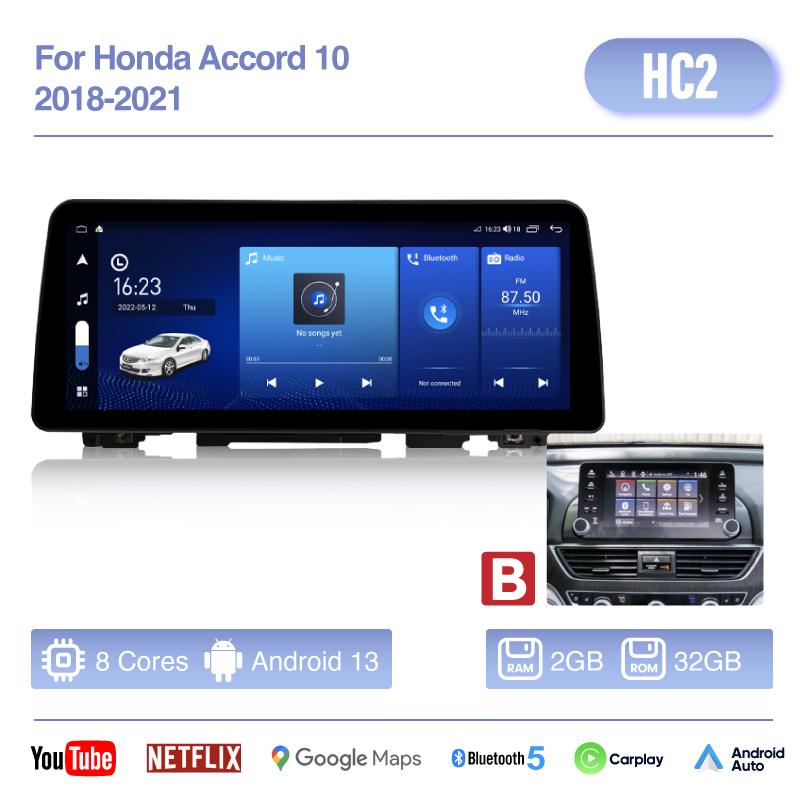 

12.3 QLED Android13 For Honda Accord 10 2018-2025 Car Multimedia Video Player GPS Navigation Radio Carplay 4G wifi 360Camera