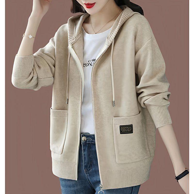 Hooded Cardigan Women's Zip-Up Cardigan for Spring/Fall Transitional Weather, Everyday & Formal Outfits