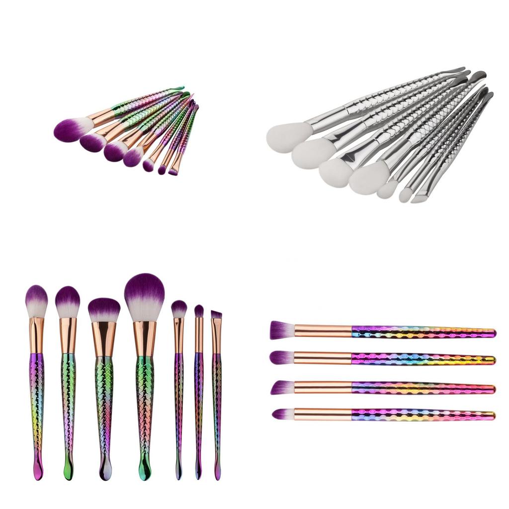 Mermaid Makeup Brush Set With Artificial Fiber Cosmetic Tools For Beauty Enthusiasts