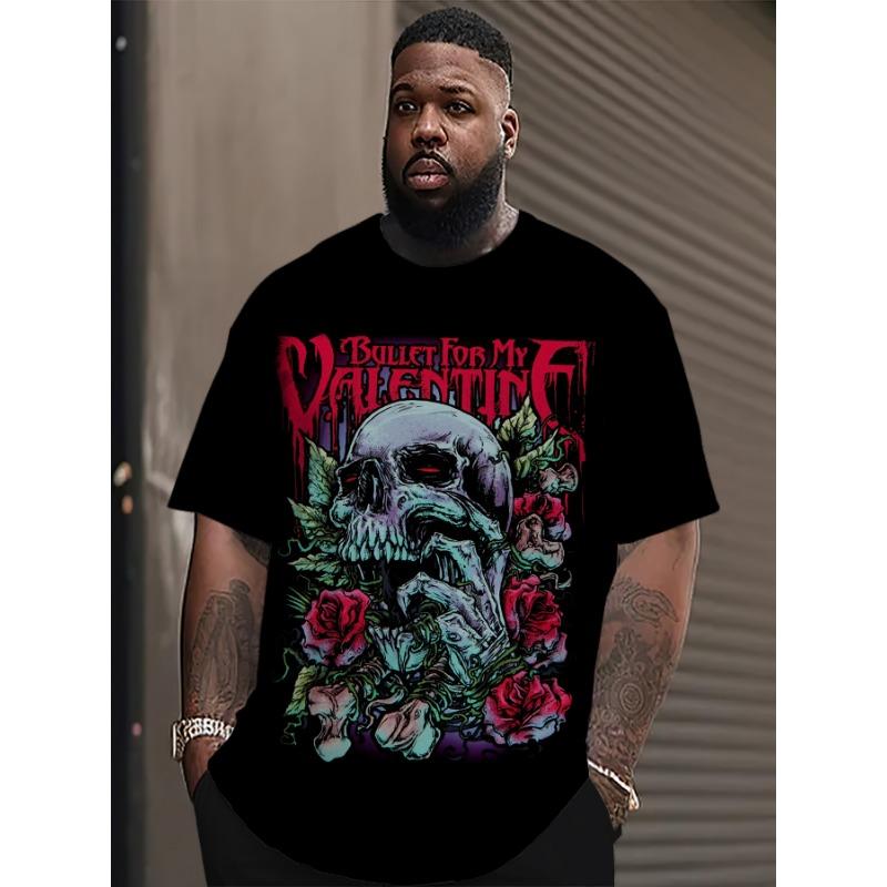 3D Letter Skull Printed Short Sleeved T-shirt for Casual Sports Summer Outdoor Men's T-shirts