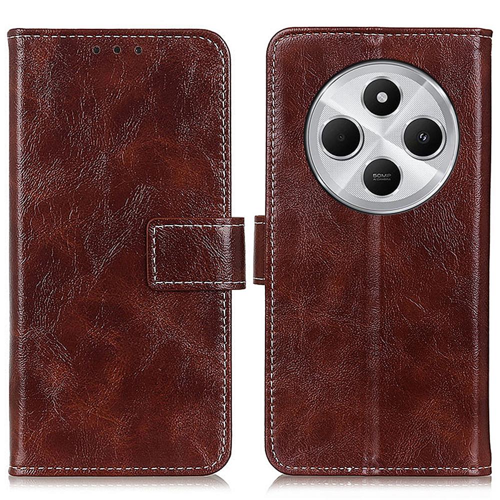 

For Xiaomi Poco C75 4G/Redmi 14R 5G/14C 4G Case Crazy Horse Texture Leather Phone Wallet Cover Brown