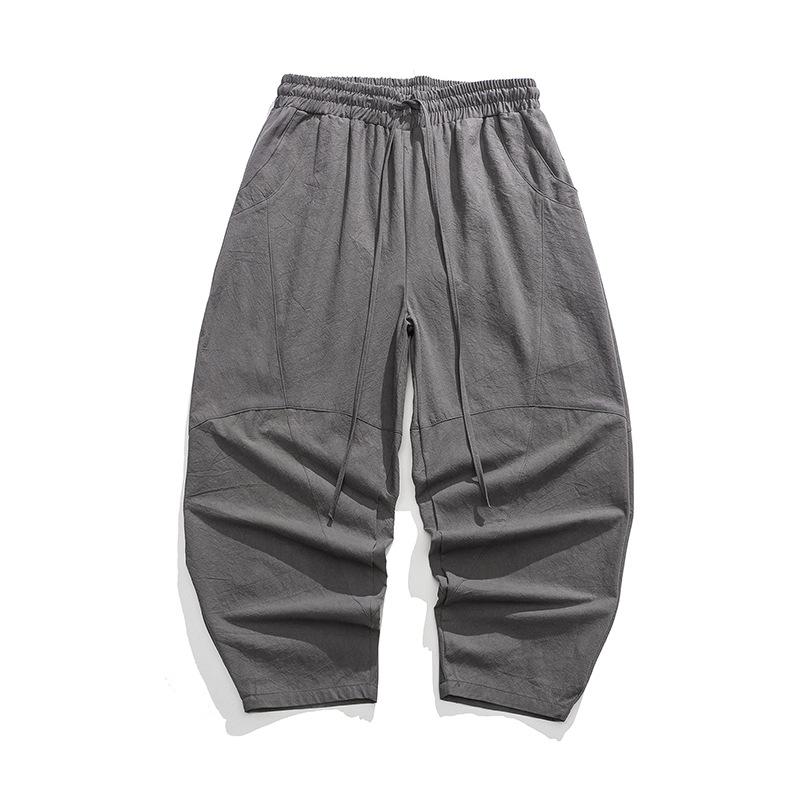 Pantaloni Harem Larghi da Uomo Primavera Stile Cinese Oversize in Lino Pantaloni Casual in Cotone di Alta Qualità Pantaloni Monocolore da Uomo