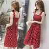 Spring and Summer New Korean Version Small Fresh Mid-length Suspender Polka Dot Thin Back Sweet Vest Chiffon Dress