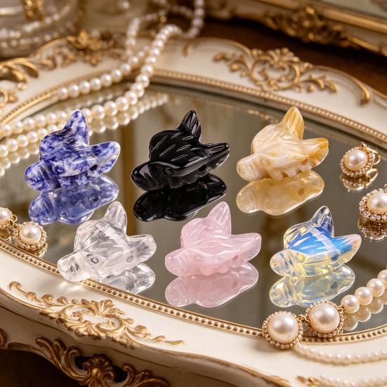 Wolf Head Stone Ornament Miniature Landscape Sculpture Crystal Texture And Polished Design Decorative Beads for DIY Bracelets