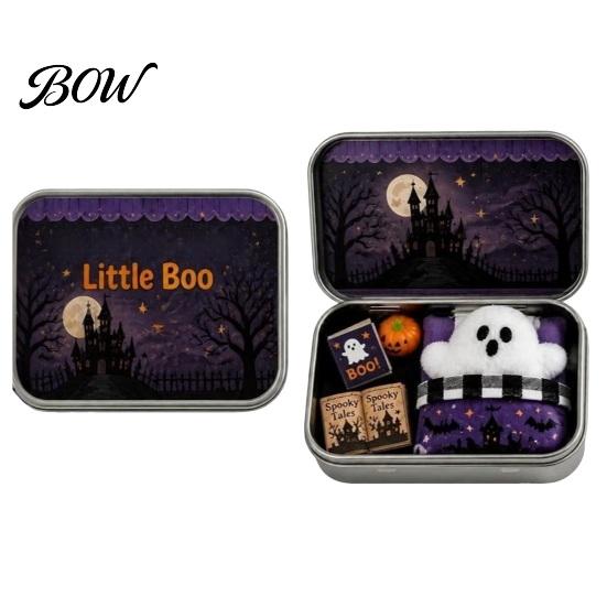 Compact Desktop Soft Decoration Mini Ghost Tin Box Set, Little Pocket Cute In A Box, Decorative Metal Storage Case Halloween Miniature Scene