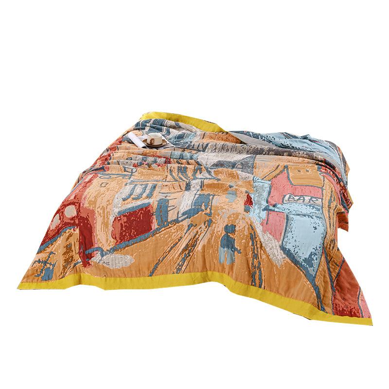 100% Cotton Blanket, Impression Town, Four-Layer Gauze Sheet, Reversible Sheet