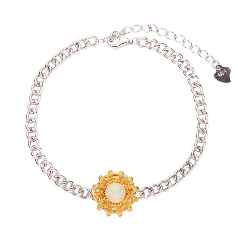 

Natural Color Treasure Opal S925 Sterling Silver Bracelet Women S Little Daisy Design Fire Color Gemstone Versatile