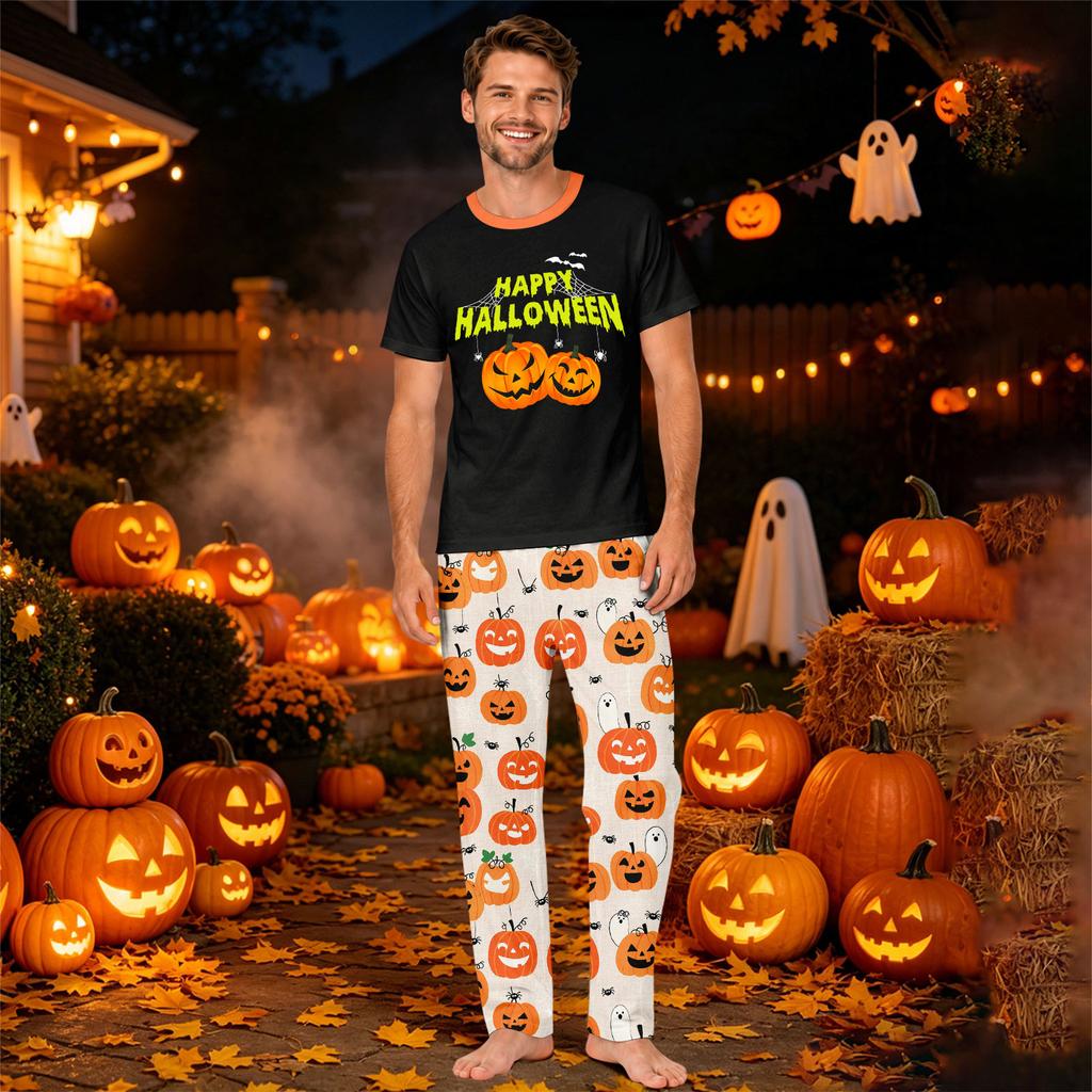 Familien-Passendes Halloween-Print-Pyjama-Set Kurzarm-Oberteil und Hose
