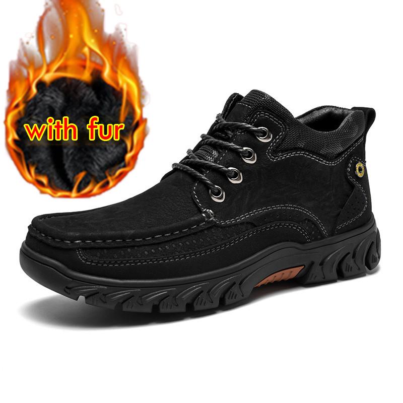 Leder Outdoorstiefel für Herren Slipper Lässige Leder Herrenstiefel Handgefertigt Wasserdicht Wanderstiefel Bota Masculino