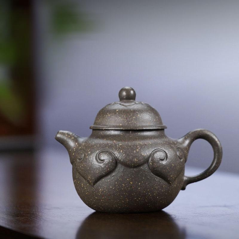 

150ml Vintage Yixing Purple Clay Teapots Handmade Ruyi Pot Raw Ore Coarse Sand Steel Grey Section Kettle Zisha Teaset Craft Gift