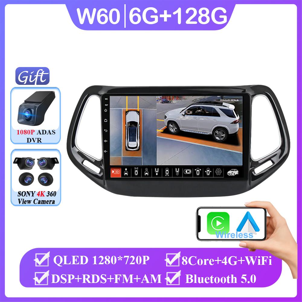 Android 14 Car Radio Carplay For Jeep Compass 2017 2018 2019 Auto Multimedia Video Player GPS Navigation Stereo Head Unit 2DIN
