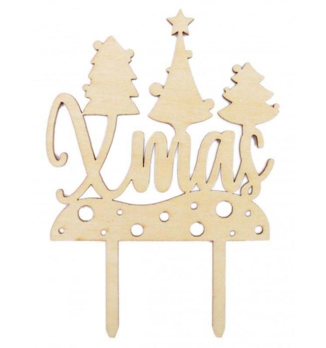 Cake Topper en bois - Xmas - 9 x 13 cm - Décoration de Noël - Idéal pour gâteaux - Fêtes de fin d'année
