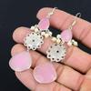 925 Sterling Silver Natural Pink Chalcedony Wedding Dangle Drop Earrings Jewelry